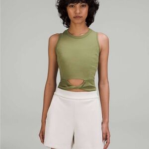 Lululemon olive-green twist front crop top